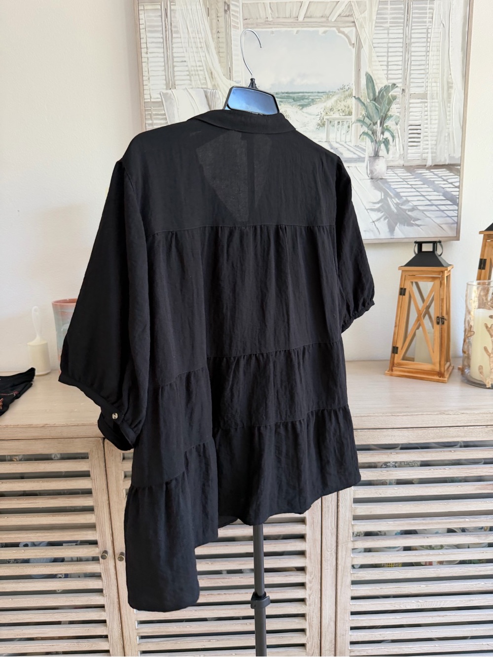 John Mark Black Tiered Button-Front Women's Top - Picture 5 of 7